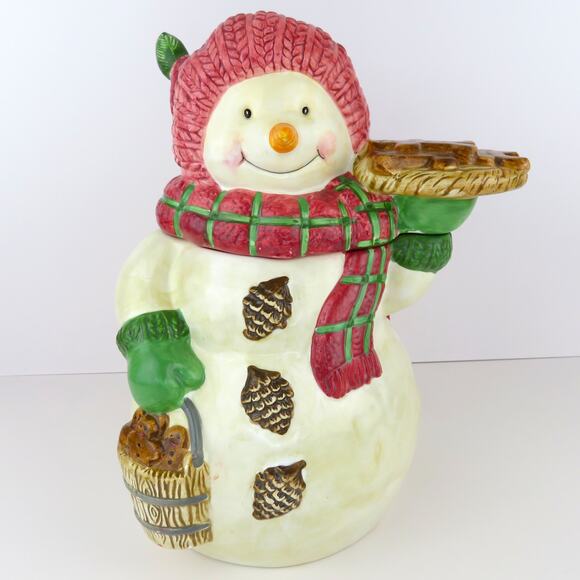 BICO Snowman Cookie Jar 11” Ceramic Holiday Gingerbread Christmas Kitchen Decor - Picture 1 of 14